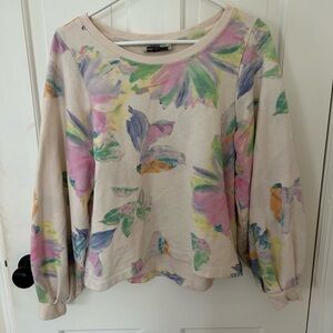ANTHROPOLOGIE SATURDAY SUNDAY WATERCOLOR FLORAL SWEATSHIRT WITH PUFF SLEEVES S
